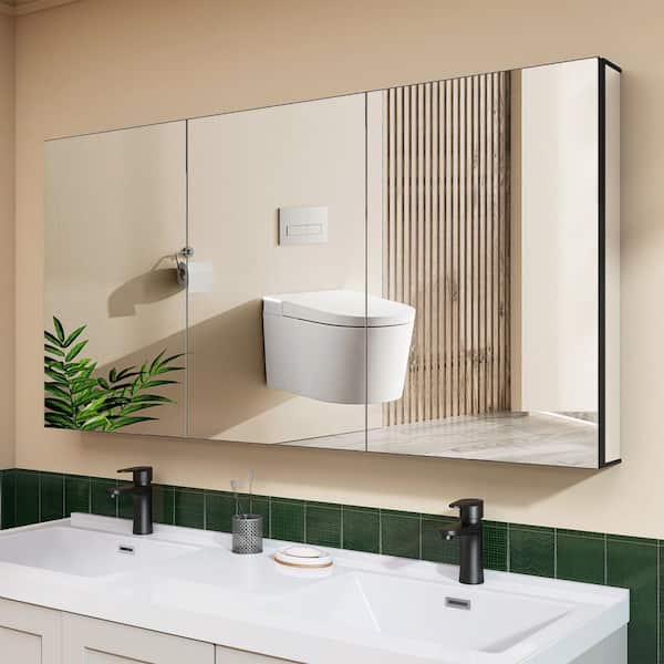 60 in. W x 30 in. H Rectangular Aluminum Recessed or Surface Mount Frameless Medicine Cabinet with Mirrors for Bathroom
