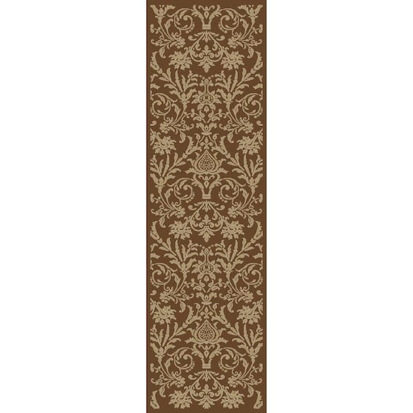 Concord Global Trading Jewel Damask Brown 2 ft. x 8 ft. Runner Rug