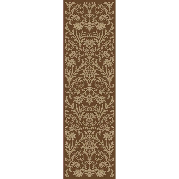 Jewel Damask Brown 2 ft. x 8 ft. Runner Rug