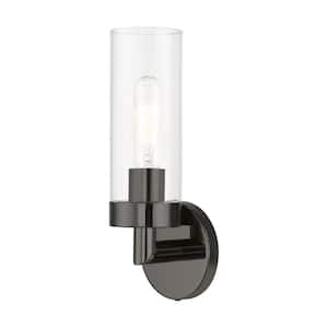 Hastings 4.25 in. 1-Light Black Chrome ADA Wall Sconce with Clear Glass