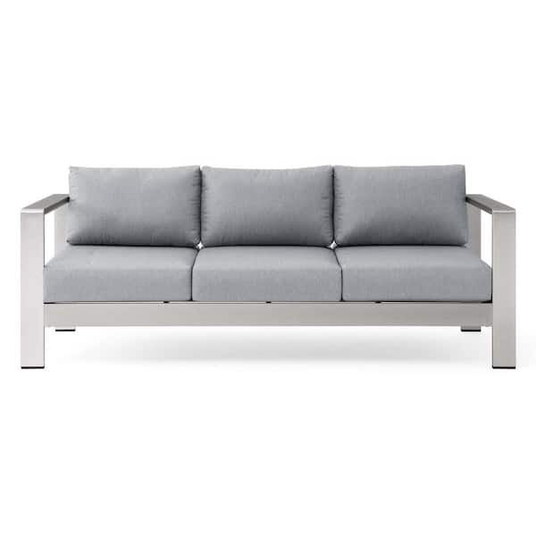 MODWAY Shore Silver Gray Outdoor Patio Aluminum Sofa