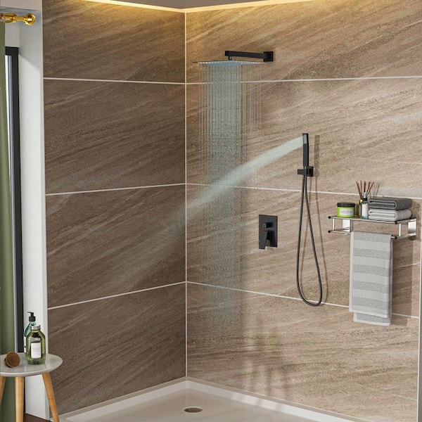 Dual Handle 2-Spray Shower Faucet 12 Inch.Square Shower System with Rough-in Valve in Oil Rubber Bronze