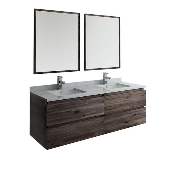 Modern Double Wall Hung Vanity, Wall Mirror For 60 Inch Vanity Top