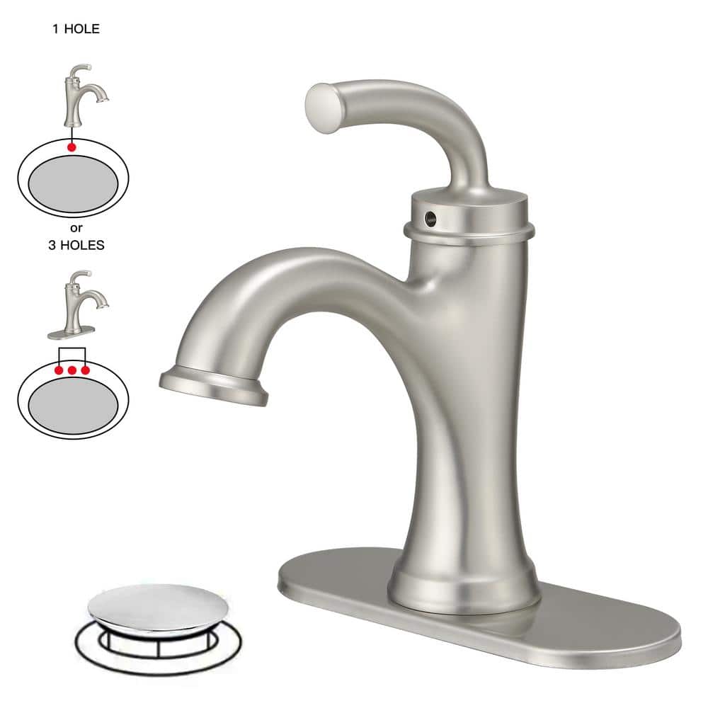 Nickel Single Handle Modern Bathroom Faucet with Deck Plate