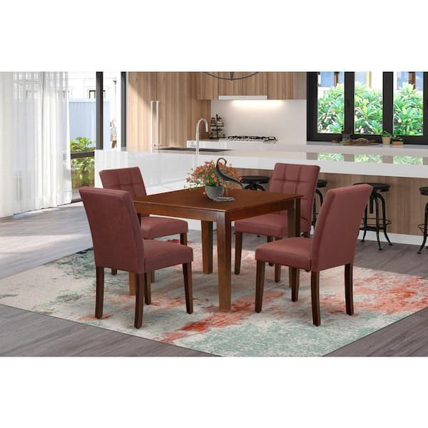 East West Furniture 5-Piece Mahogany Finish Solid Wood Top - Square Dining Room Set - Seats 4