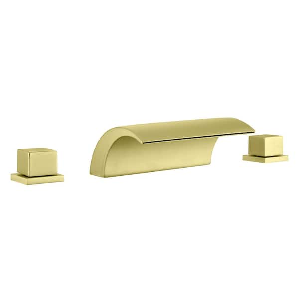 Fapully Double-Handle Deck-Mount 3 Holes Roman Tub Faucet in Brushed Gold