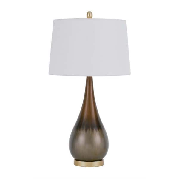 HomeRoots 30 in. Taupe Metal Table Lamp with White Empire Shade