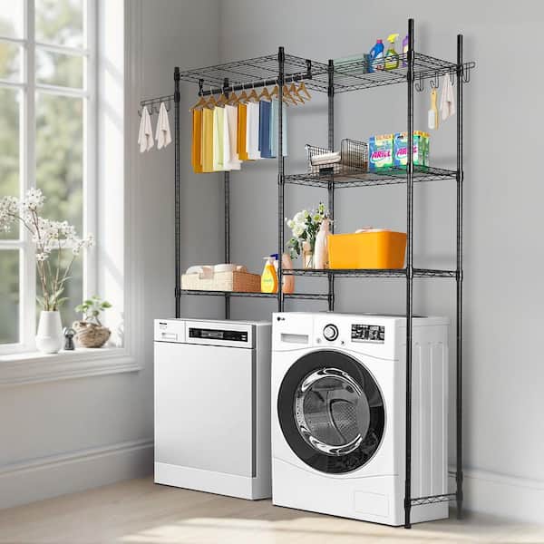 Storage Racks above Washer and Dryer, Dual Row Space Optimizer, 5-Level Laundry Room Air-Drying Stand 2025 Update, Black