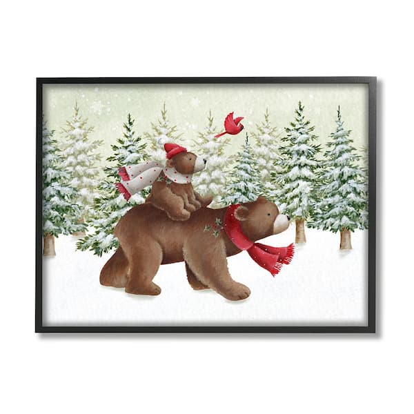 Stupell Industries Bears in Snowy Scene by Emma Leach 1 Piece Framed Graphic Print Animal Poster Art Print 30 in. x 24 in.