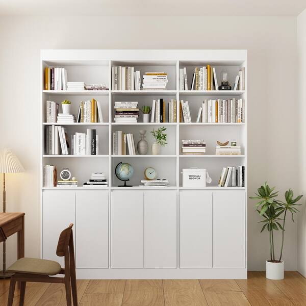 FUFU&GAGA 78.7 in. Tall White Wood 15-Shelves Standard Bookcase, Storage Cabinet, Sideboard with 6-Doors