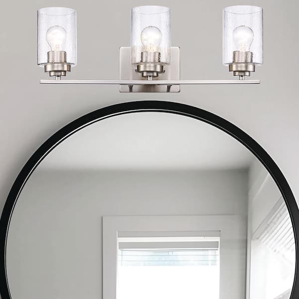 22 in. 3-Light Brushed Nickel Bathroom Vanity Light Fixture with Seeded Glass Shades