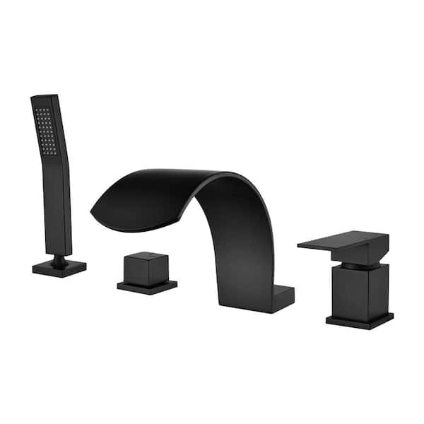 Single-Handle Tub-Mount Tub Faucet with Hand Shower in Black