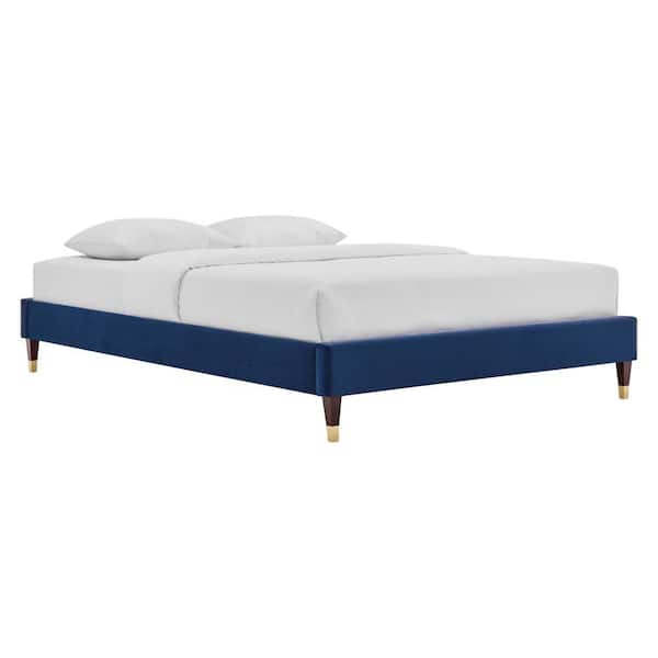 MODWAY Harlow Navy Blue Velvet Queen Performance Platform Bed Frame