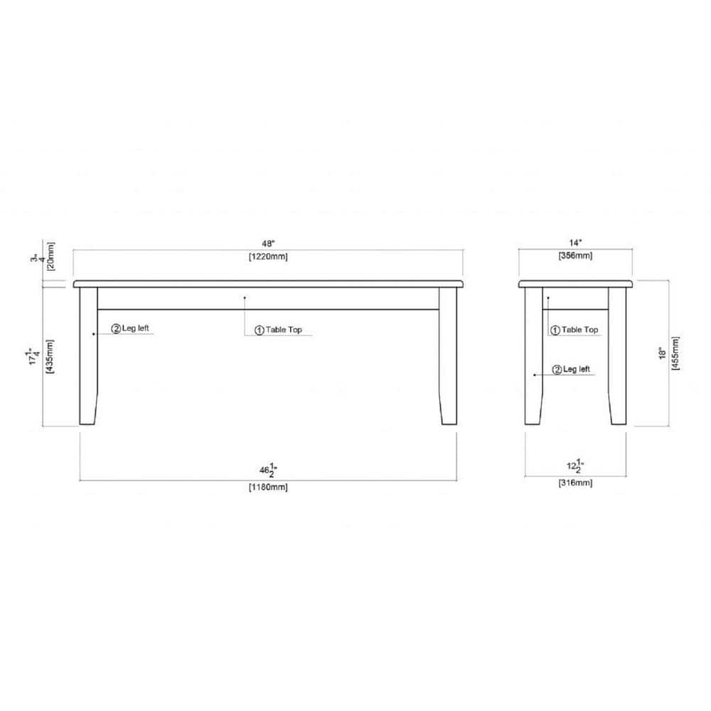 Bloomington 48" Cream and Honey Oak Shaker Bench