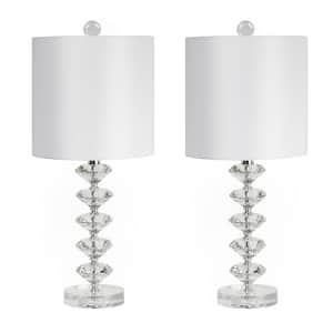 23.25 in. Clear Crystal Table Lamp with Stacked Diamond Design and Off-White Shade (2 -Pack)