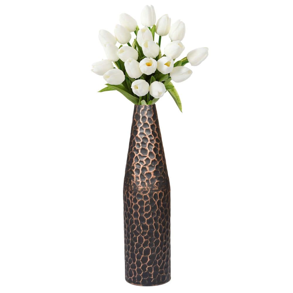 Black Hammered Metal Decorative Table Vase, 18-inch