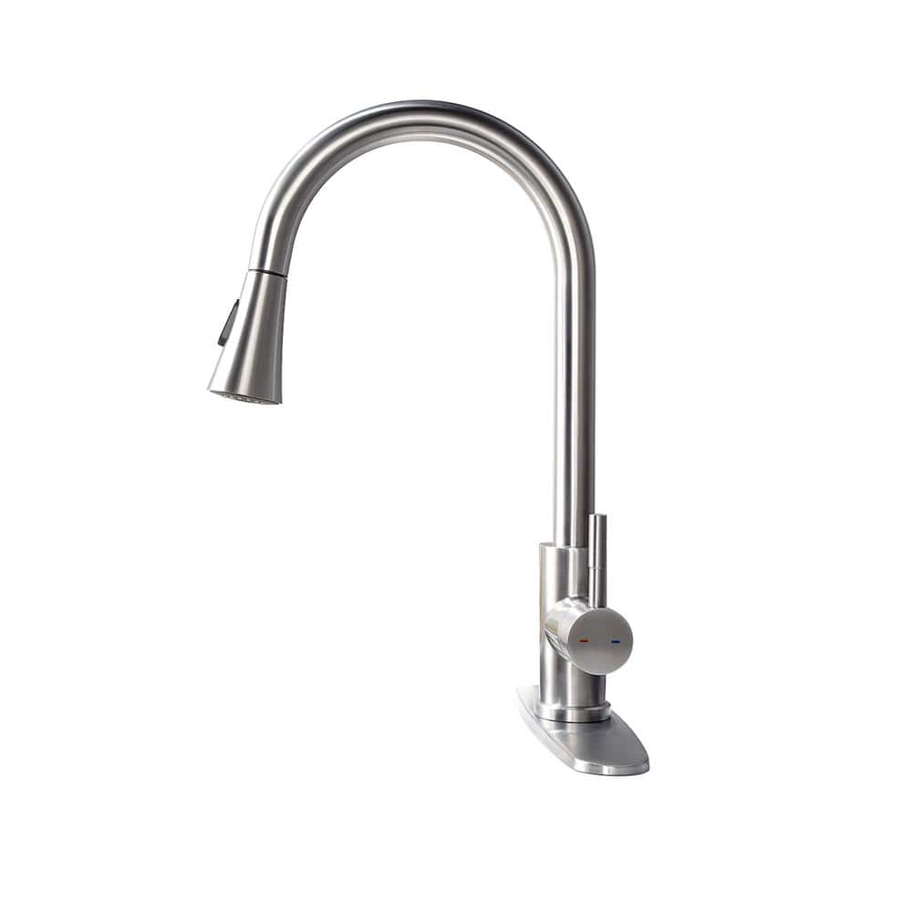 Mondawe Single Handle Gooseneck Kitchen Sink Faucet With Pull Down Sprayer In Brushed Nickel