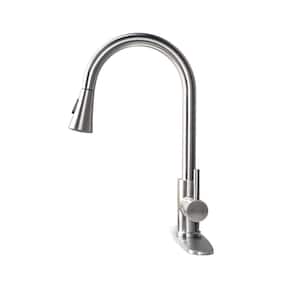 Single-Handle Gooseneck Kitchen Sink Faucet with Pull Down Sprayer in Brushed Nickel Deck Mounted