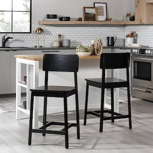 Modern 24 in. Black Low Back Solid Wood Counter Stool with MDF Seat, Set of 2