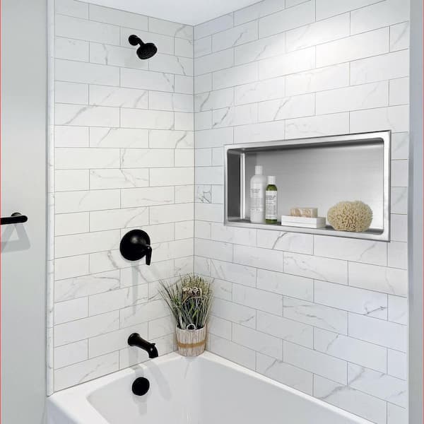 Agabok Shower Niche, Black 24 x 12 Bathroom Niche, Recessed Shower Shelf,  No Tile Needed Bathroom Shelf, Brushed Nickel Stainless Steel Single Shelf