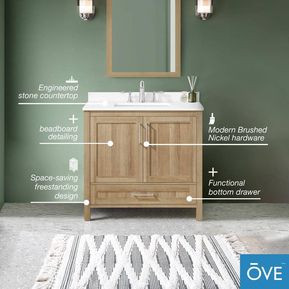 Kansas 36" White Oak Freestanding Bathroom Vanity with Sink