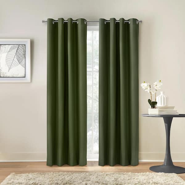 Unbranded Alpine Olive Polyester Solid 52 in. W x 84 in. L Grommet Indoor Blackout Curtain (Single Panel)