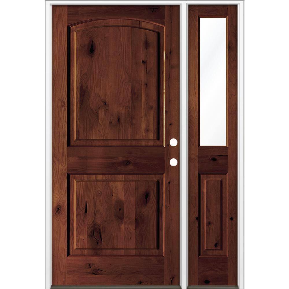 50 in. x 80 in. Knotty Alder 2 Panel Arch Left-Hand/Inswing Clear Glass Red Mahogany Stain Wood Prehung Front Door RHSL price history on PriceWatchPro
