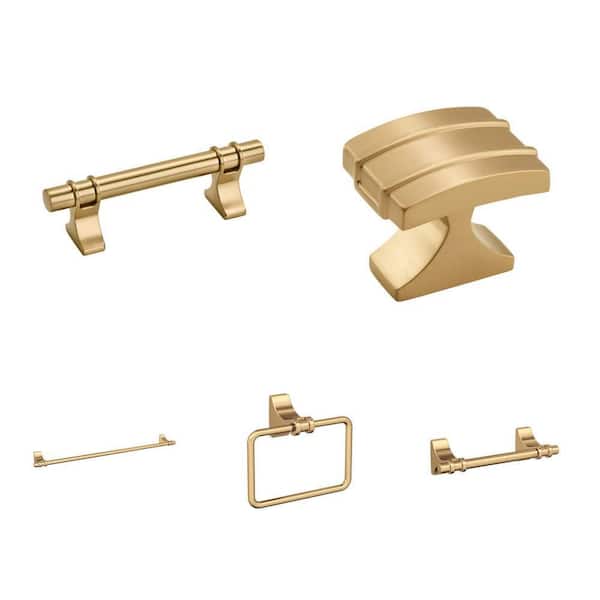 Davenport Champagne Bronze Set: 3 in. Bar Pull, 1-1/4 in. Knob, 24 in. Towel Bar, 5-1/4 in. Towel Ring, TP Holder
