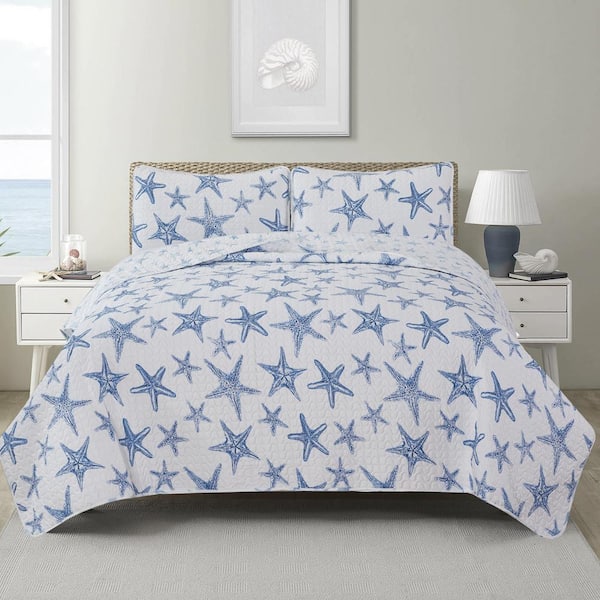 Blue Winter-Themed Reversible Quilt Set with Shams - Great Bay Home