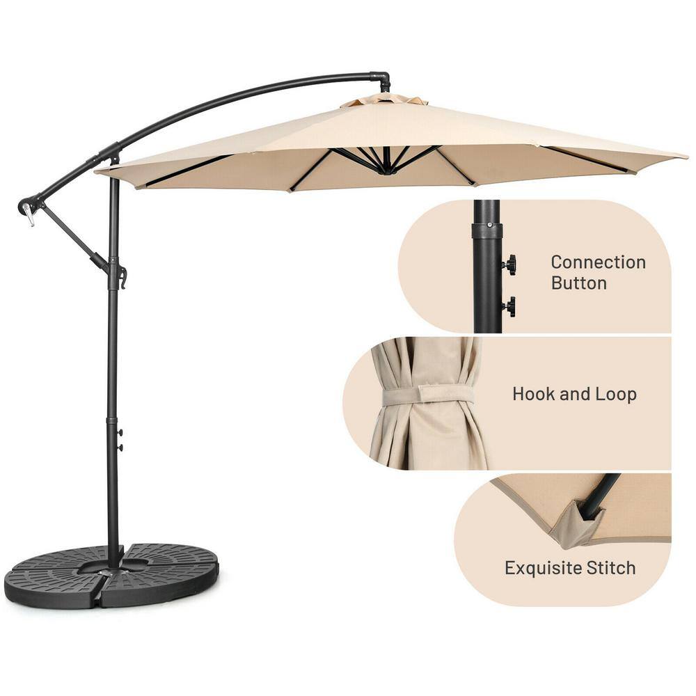 Beige 10' Iron Cantilever Patio Umbrella with Cross Base