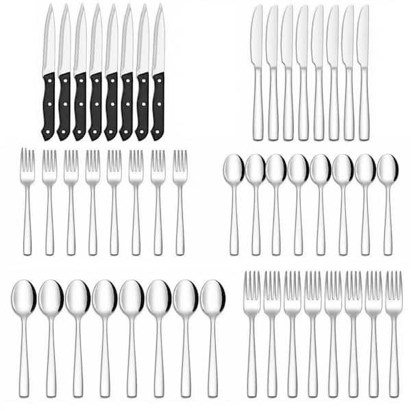 48-Piece Stainless Steel Silverware Set with Steak Knives, Spoons, Teaspoons and Forks Utensils for 8
