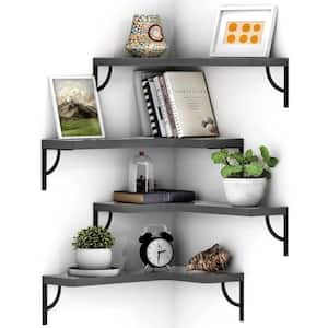 16 in. W x 11.4 in. D Grey Decorative Wall Shelf Corner Floating Shelves Wall Mounted Set of 4