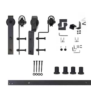 5 ft./60 in. Black Rustic Single Track Bypass Sliding Barn Door Track and Hardware Kit for Double Doors