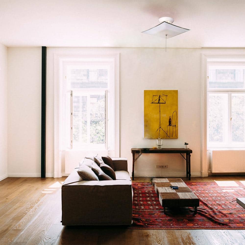 White Glass Square Ceiling Light with Pull Chain