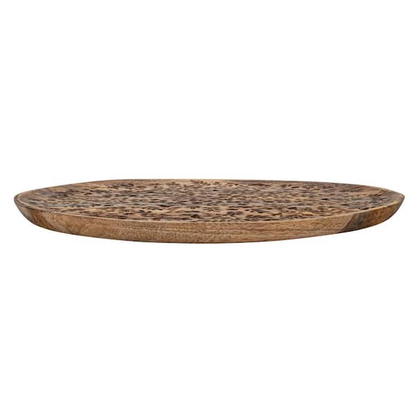 Round Mango Wood Tray with Laser Etched Botanicals