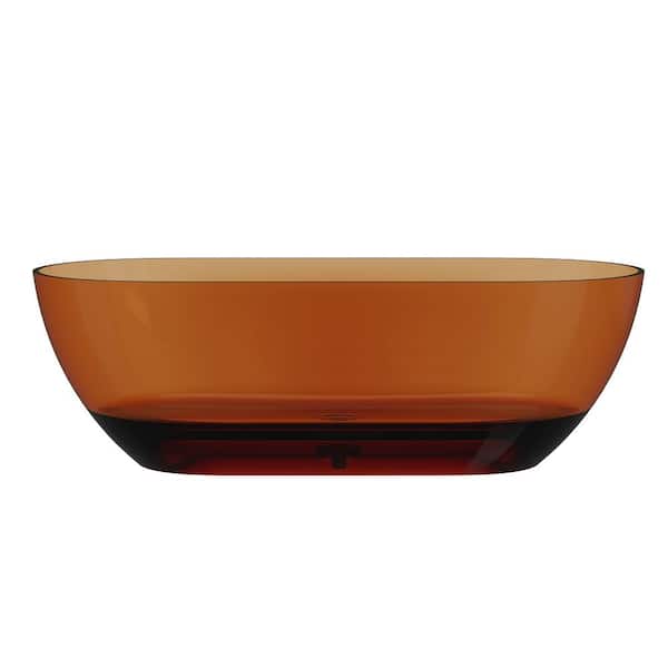 VANITYFUS 69 in. x 29.5 in. Oval Stone Resin Surface Flatbottom Freestanding Soaking Bathtub in Transparent Coffee