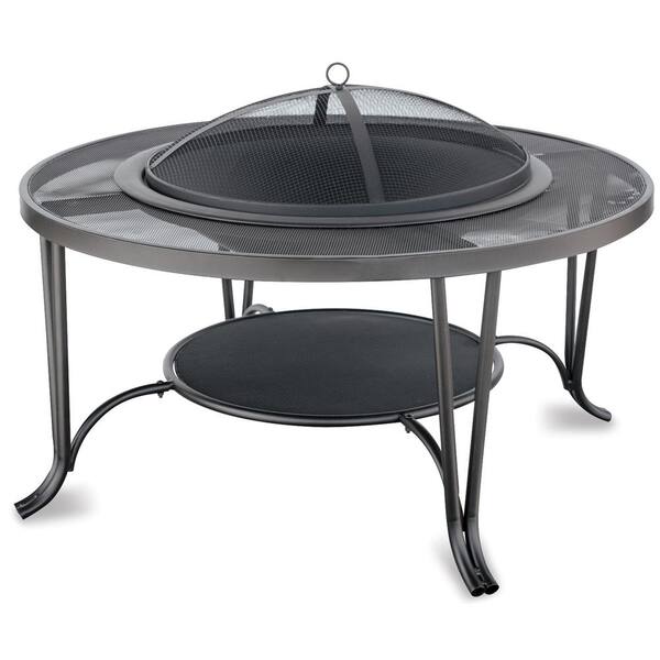 Endless Summer Black 35 in. Diameter Wood Burning Fire Pit with Mesh Mantel and Integrated Wood Grate