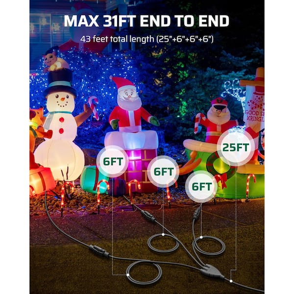 43 ft. (25+6+6+6) 16 / 3 AWG SJTW 3-Outlets Outdoor Extension Cord for Landscape Lighting Halloween Christmas, Black