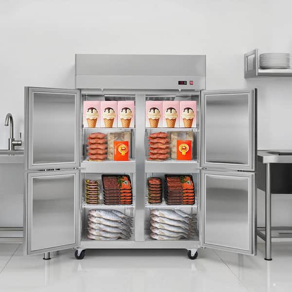 Commercial Freezer 33 cu.ft. Reach in 31.89 in.W Upright Freezer 4-Doors 6-Shelve -11 to 14℉ Silver Auto-Defrost Silver