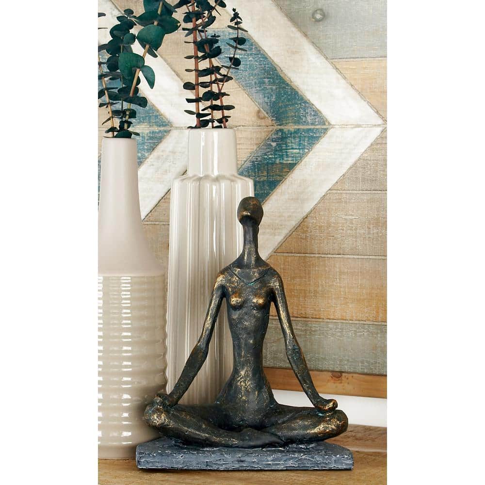 11" Black Resin Weathered Industrial Yoga Sculpture