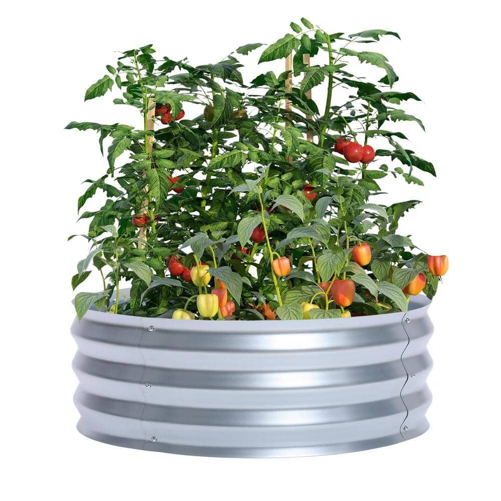36-inch Silver Galvanized Metal Round Raised Garden Bed Planter