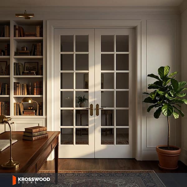48 in. x 96 in. Craftsman Shaker 12-Lite Both Active MDF Solid Core Double Prehung French Door