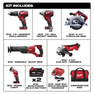 M18 18V Lithium-Ion Cordless Combo Tool Kit (6-Tool) with Two 3.0 Ah Batteries, 1 Charger, 1 Tool Bag