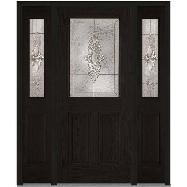 MMI Door 64 in. x 80 in. Heirloom Master Right-Hand 1/2-Lite Decorative Stained Fiberglass Oak Prehung Front Door with Sidelites