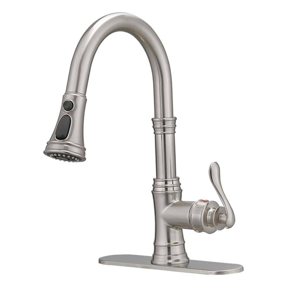 Single Handle 3 Spray High Arc Pull Down Sprayer Kitchen Faucet with Deck Plate in Brushed Nickel price history on PriceWatchPro