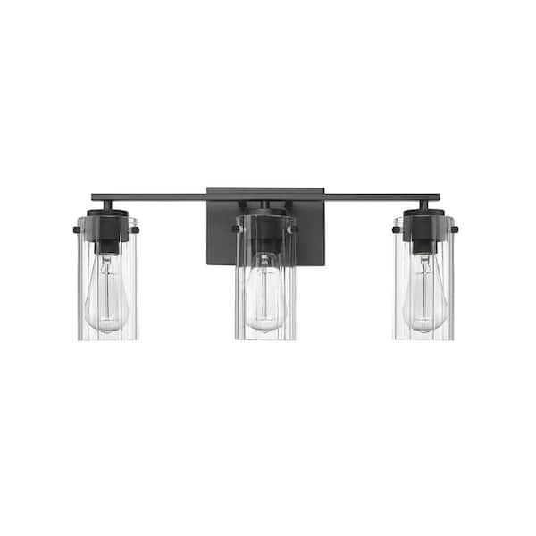Millennium Lighting Serena 21.5 in. 3-Light Matte Black Vanity-Light with Clear Ribbed Glass