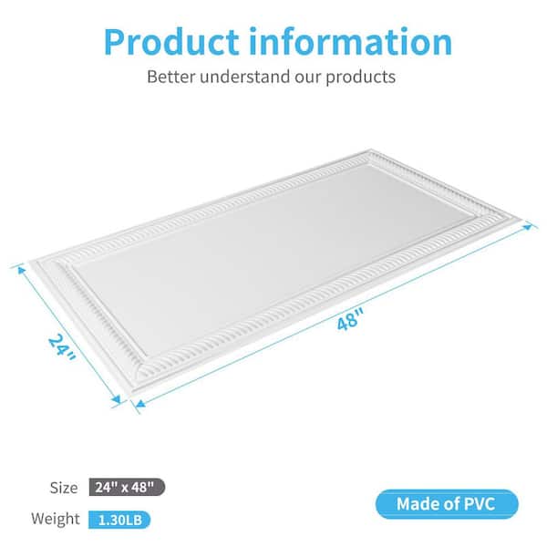 Basic White 2 ft. x 4 ft. PVC Water Resistant Lay-In/Drop in Decorative Rope-Edge Ceiling Tiles (96 sq. ft. /Case)