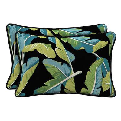Banana Leaf Tropical Lumbar Outdoor Throw Pillow (2-Pack)