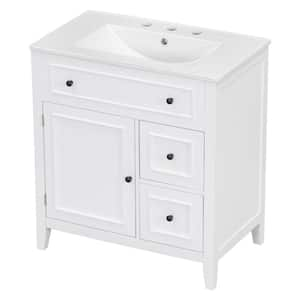 30 in. W Freestanding Bath Vanity in White with White Ceramic Top, 30 in. Bathroom Vanity with Sink Top