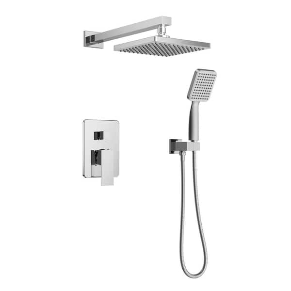 HOMLUX 2-Spray Patterns 8 in. Wall Mount Dual Shower Heads with Rough- in Valve in Chrome